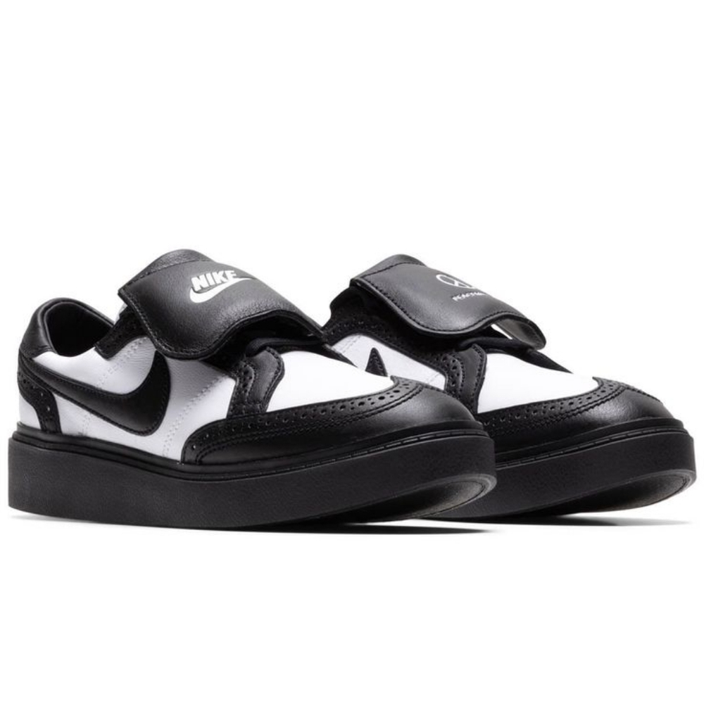 Nike Men's Black and White Leather Strap Platform Sneakers